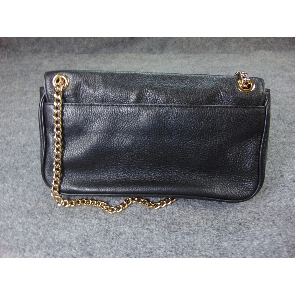 Michael Kors Bedford Black Leather‎ Gold Chain Strap Flap Clutch Crossbody Bag